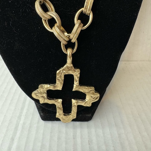Silver Tone Blue Beaded Adjustable Cross Necklace - Picture 2 of 3